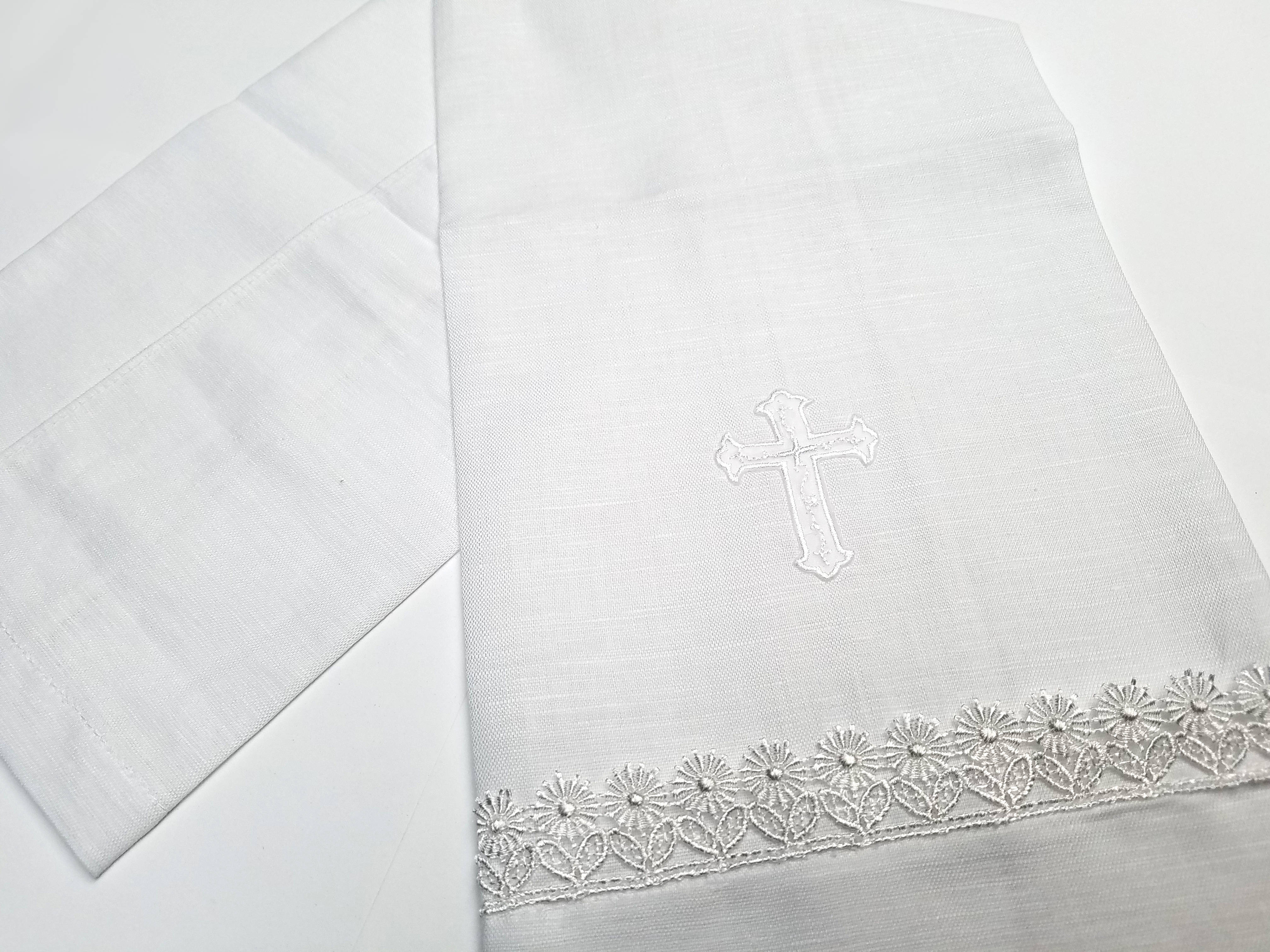 Linen Christening Towel with Cross