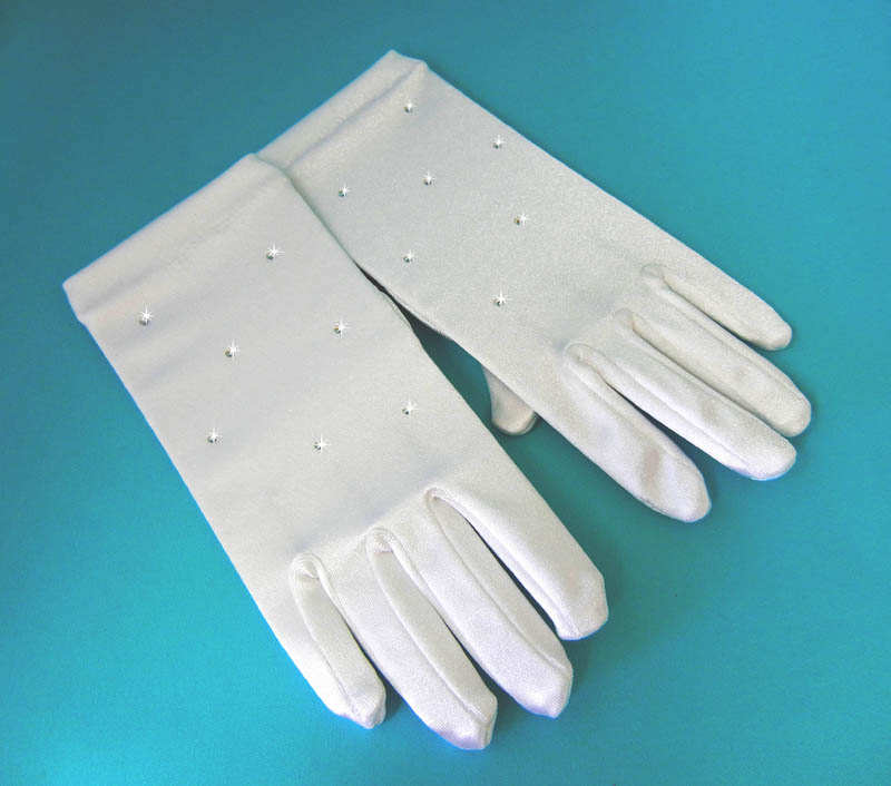 Satin Girl's Gloves w/Crystals