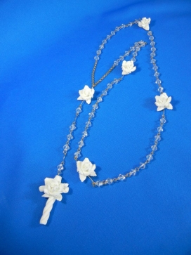 Crystal Rosary with our handmade White Flowers