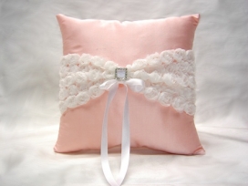 Pink silk Rosebud Ring Pillow