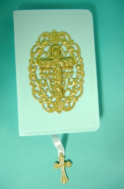 Blue Leatherette Baby Bible w/Ornate Cross