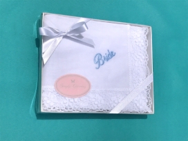 "Bride" Hanky w/ Blue Embroidery