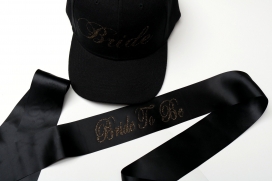 "Bride" Black Cap & Sash Set