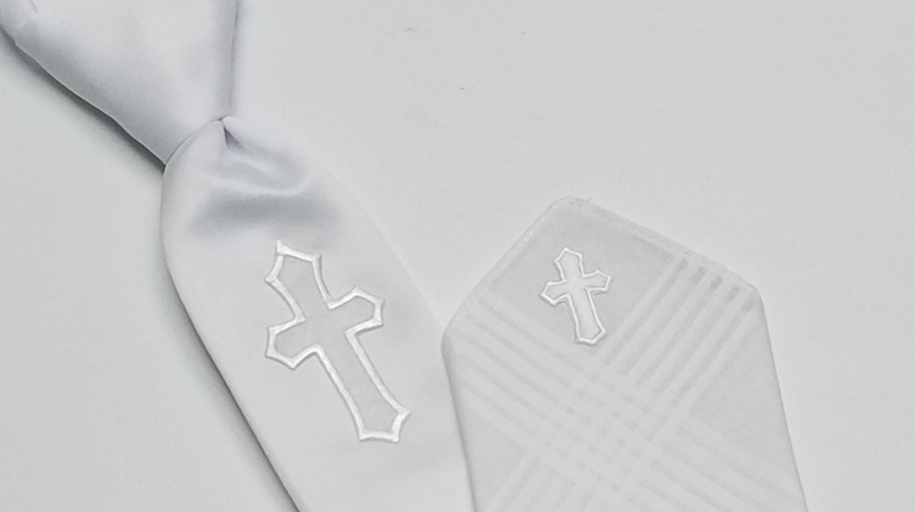 Boy's tie & hanky set with satin cross