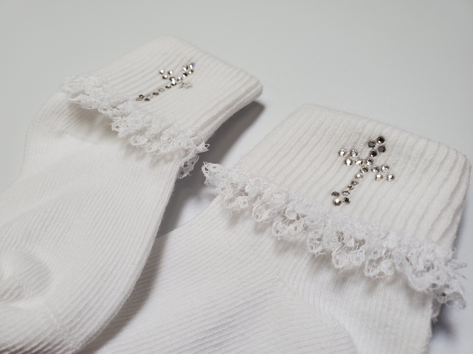 First Communion SOCKS W/ CRY. CROSS & LACE
