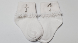 Baby's White Socks w/ Cry. Cross & Lace