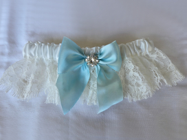 Chantilly re-embroidered Eyelash Garter w/ silk Bow & Crystal