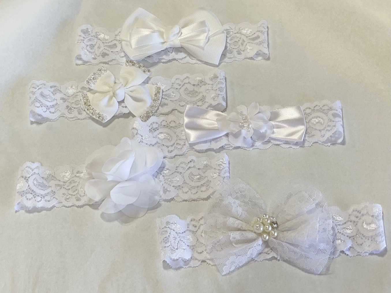 Set of 5 White Baby Headbands