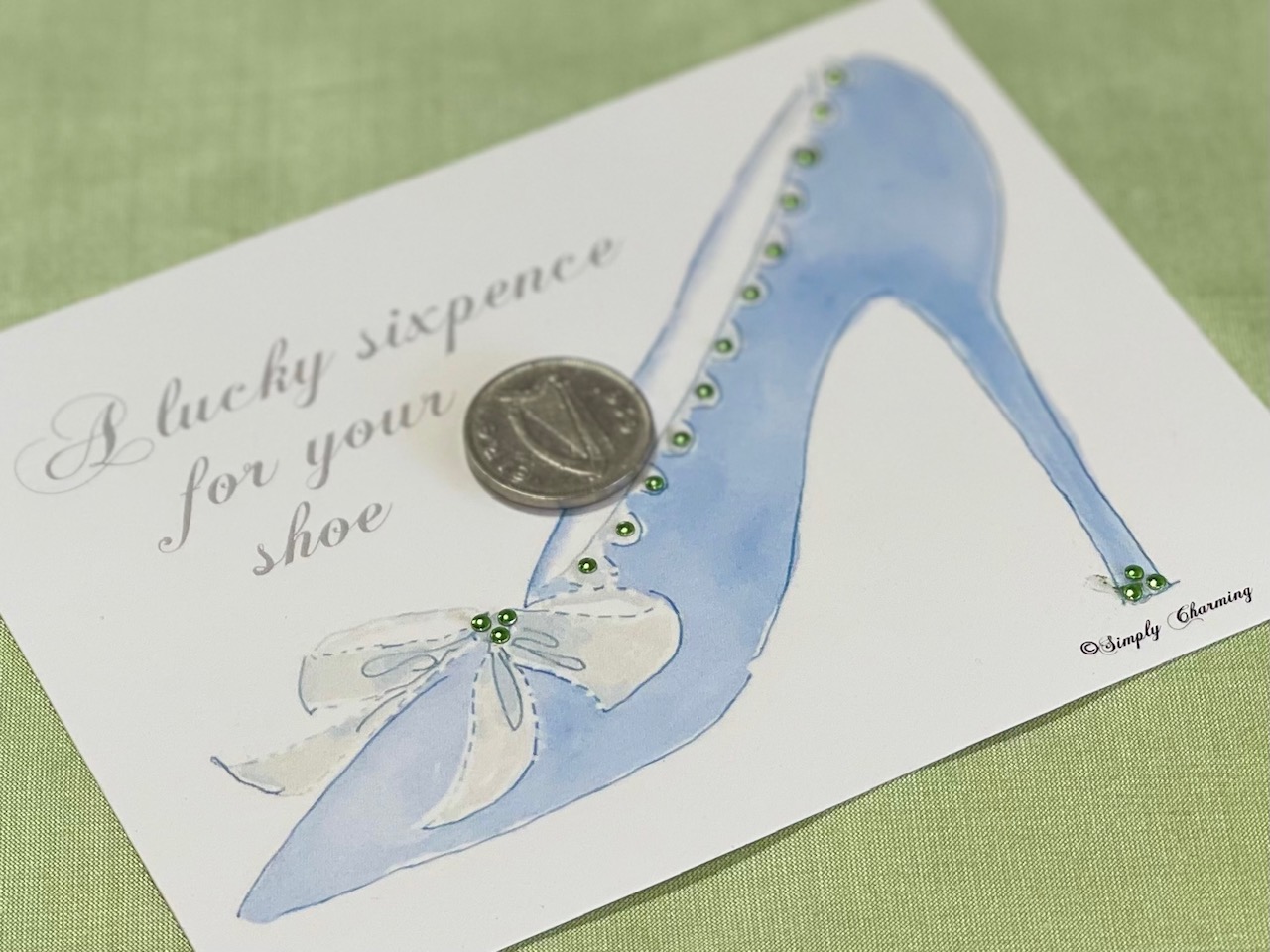 Irish Sixpence w/ Green Studs