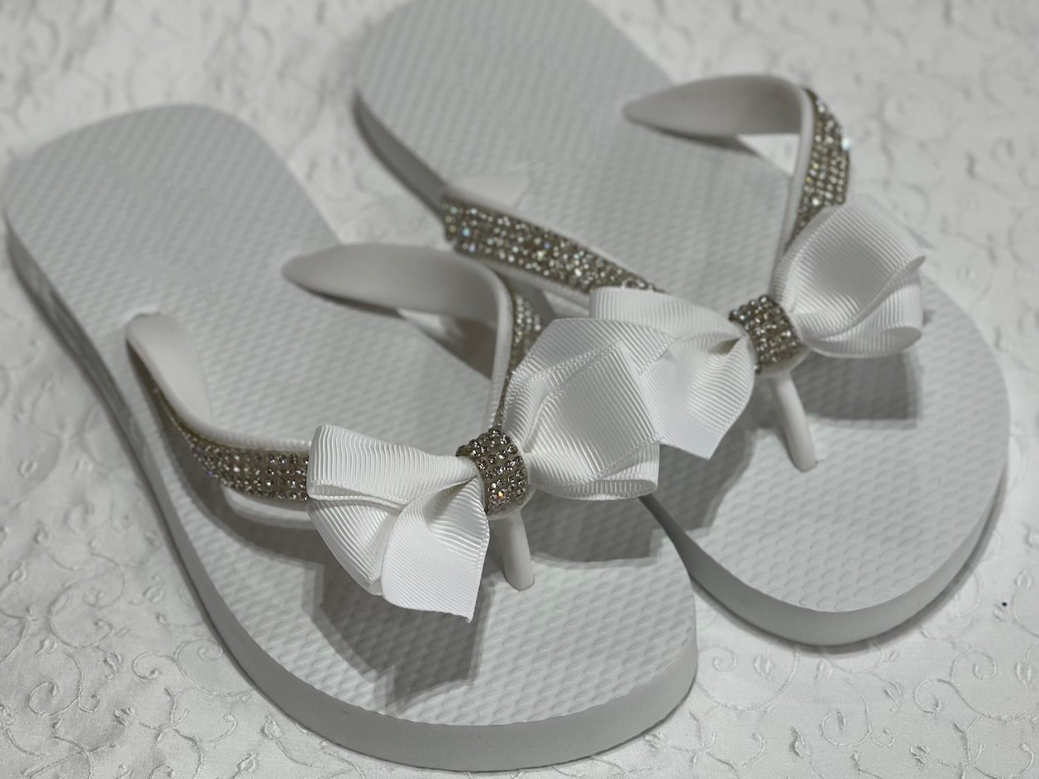 *FLASH SALE* Flower Girl Flip Flops -Crystal Trim & Bow