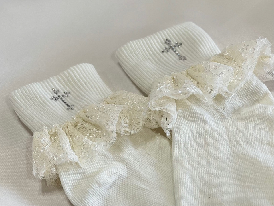 First Communion Girl&#39;s socks pearl white color w/c