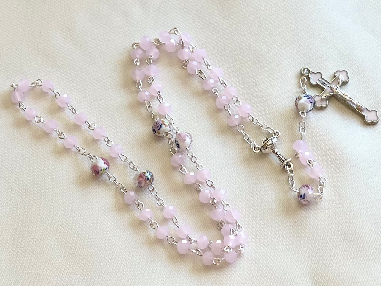 6MM Pink Glass Bead Rosary gift boxed