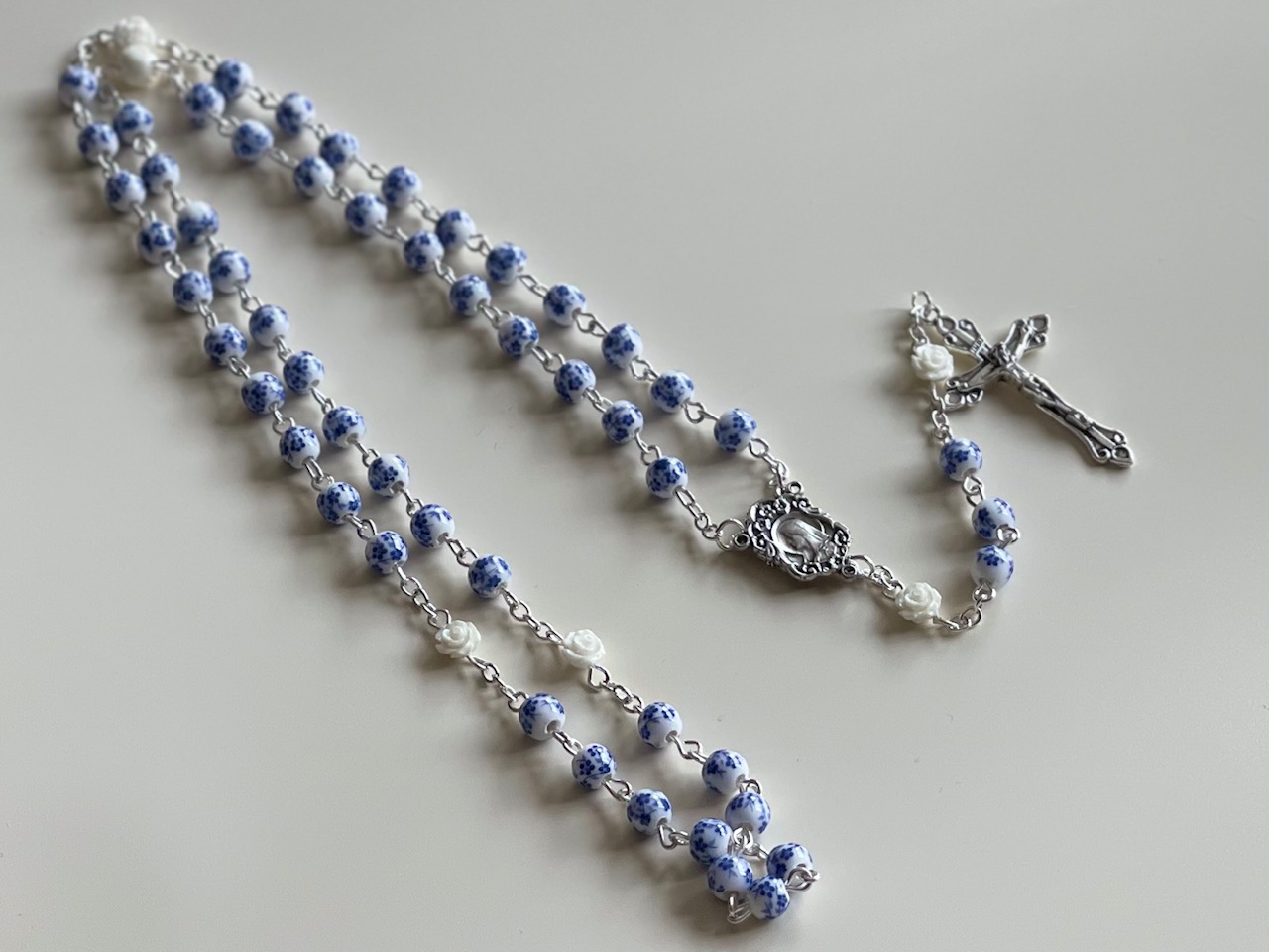 Ceramic Rosary w/ White Roses