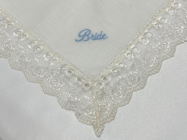 Ivory "Bride" Hanky in Blue