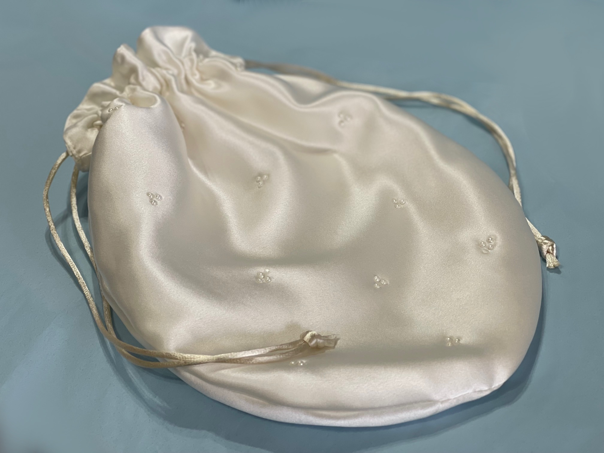 Satin Pearl Trim Tear-Drop Purse