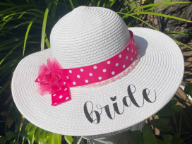 Pink Polka Dot "Bride" Sun Hat