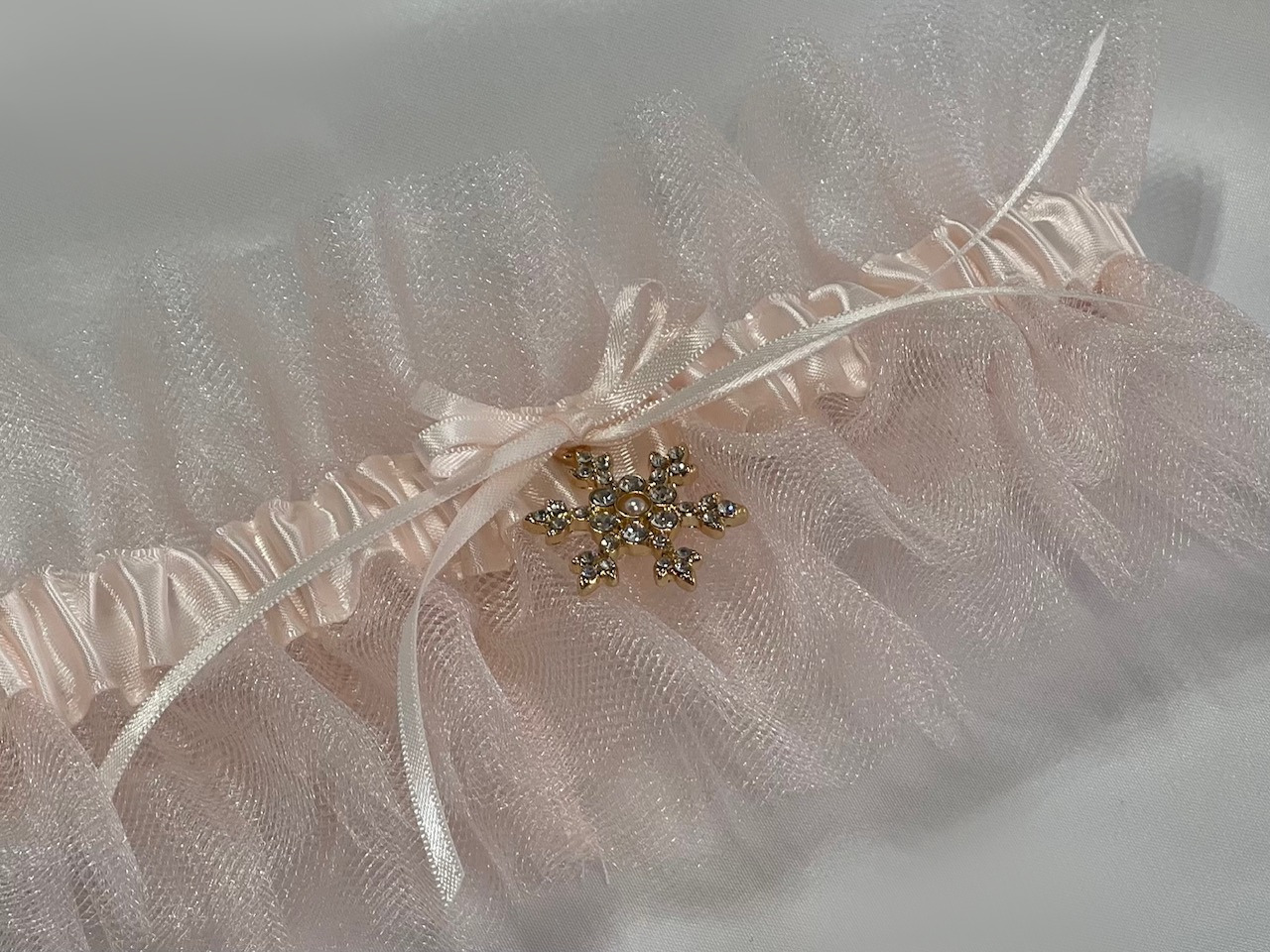 Blush Tulle Garter w/ Touch of Gold