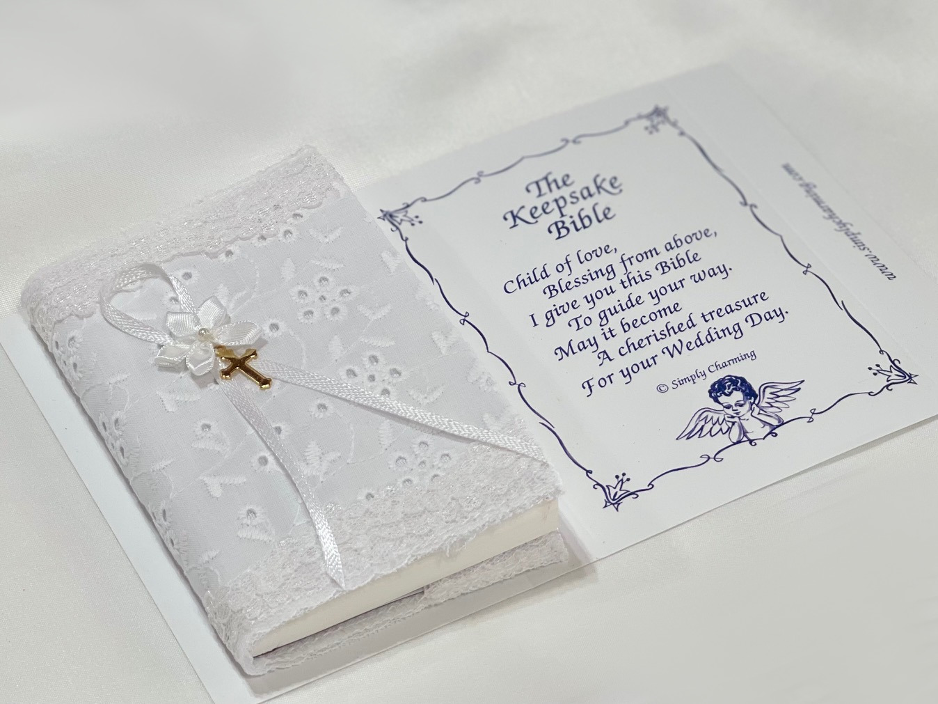 White Eyelet Baby Bible w/ Cross