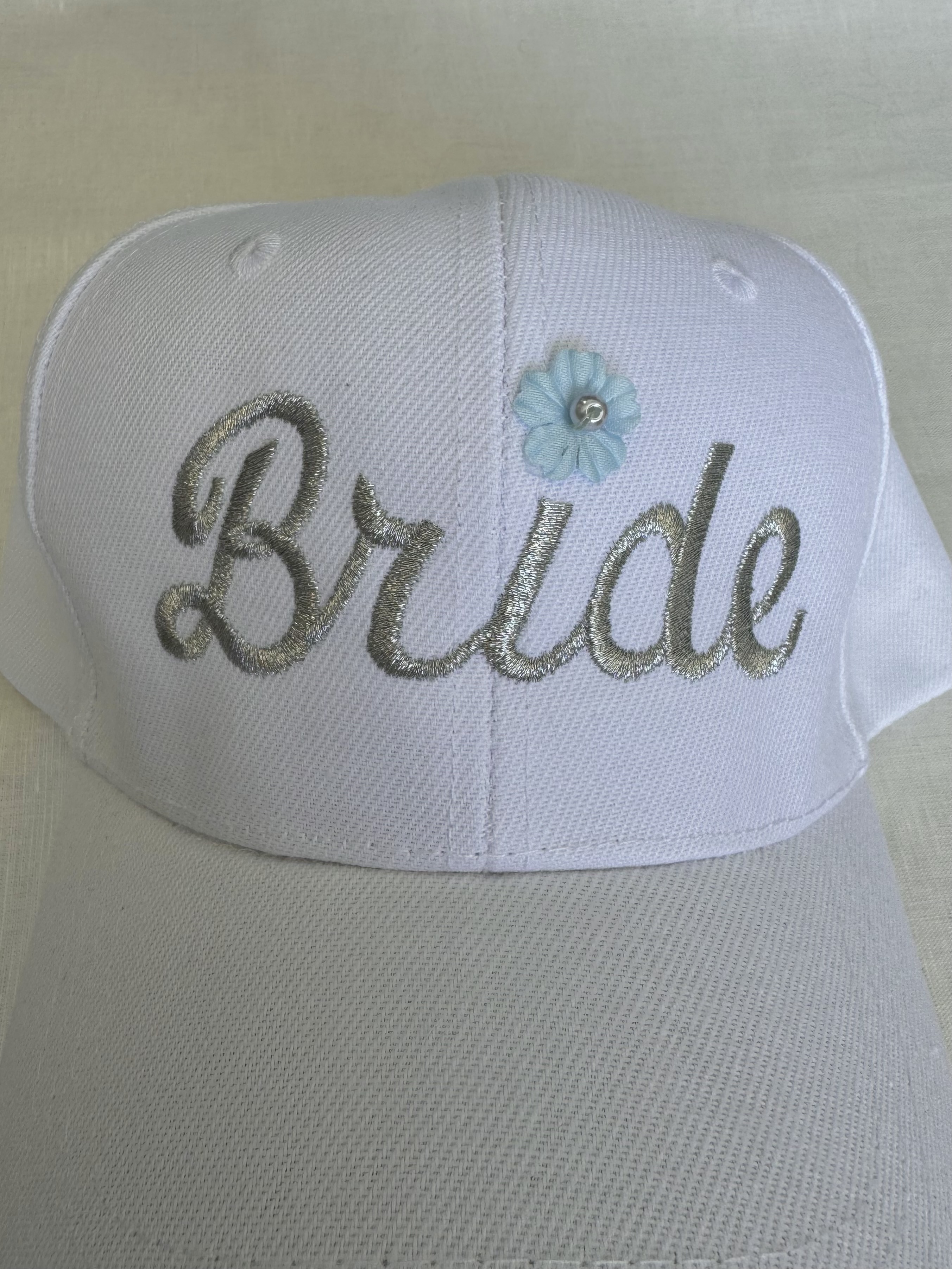 Bridal Hat with Dusty Blue Flower