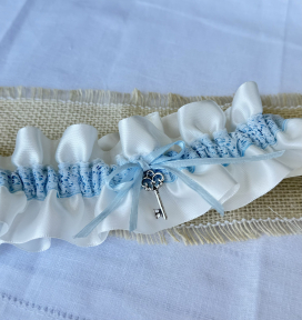 Blue Ribbon Garter with Silver Key to Bride's Heart