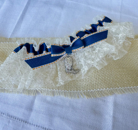 Ivory Lace Garter with Denim Band and Rhinestone Boot Charm