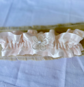 Blush Satin and Delicate Off White Lace Garter