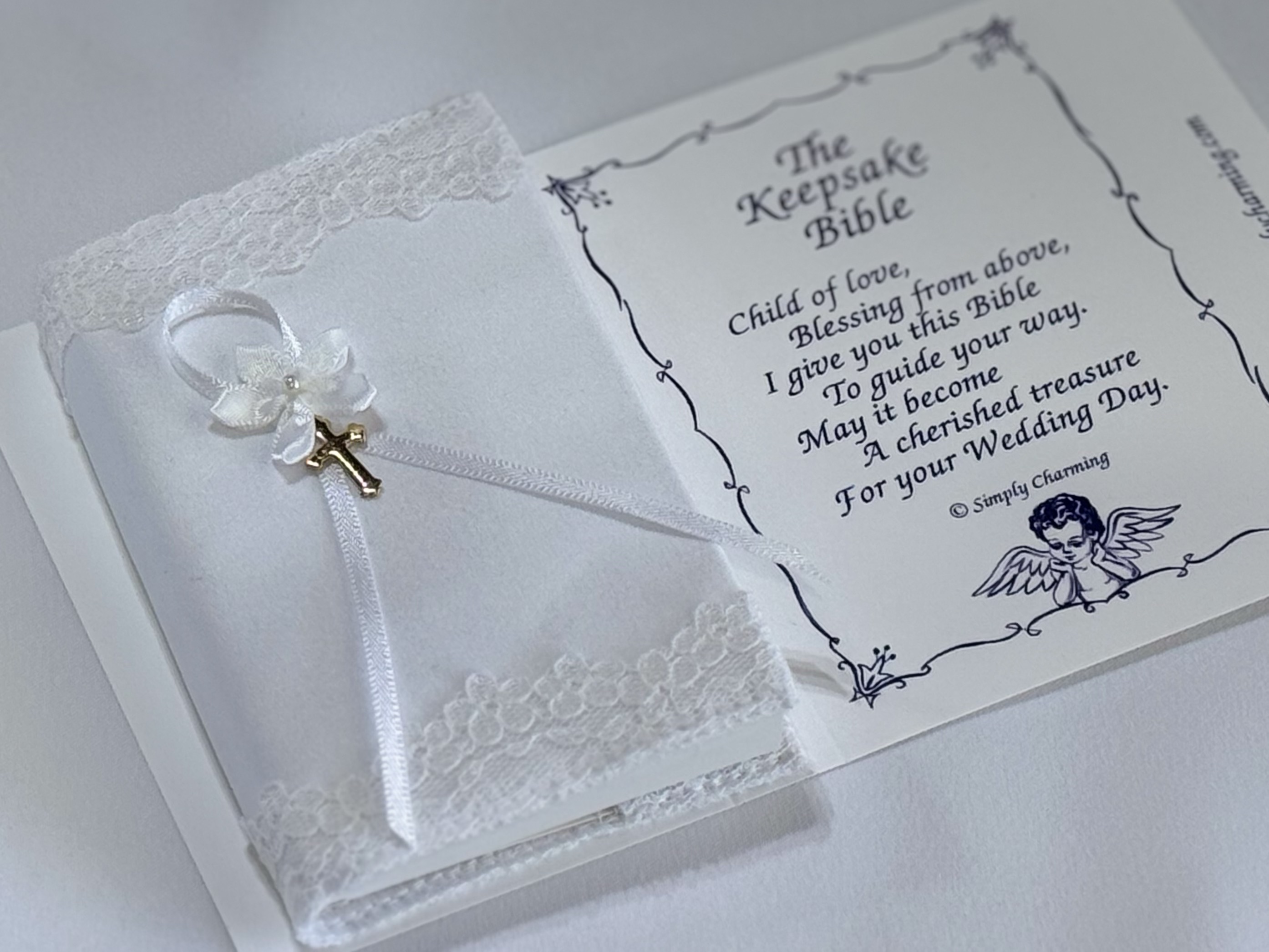 White Satin Baby Bible w/ Cross