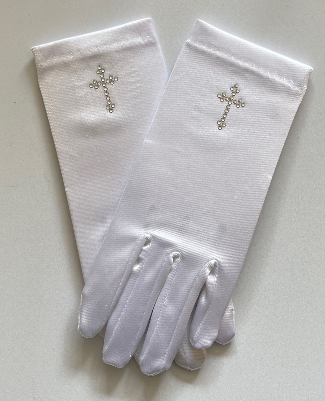 Satin Gloves w/ Crystal Cross