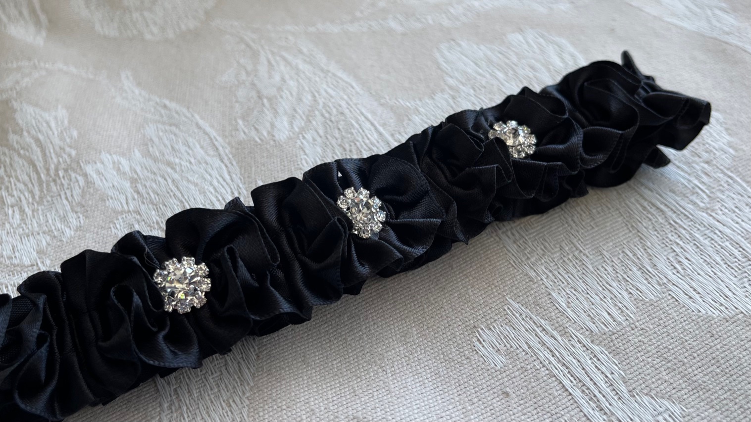 Black Satin Ruffled Garter