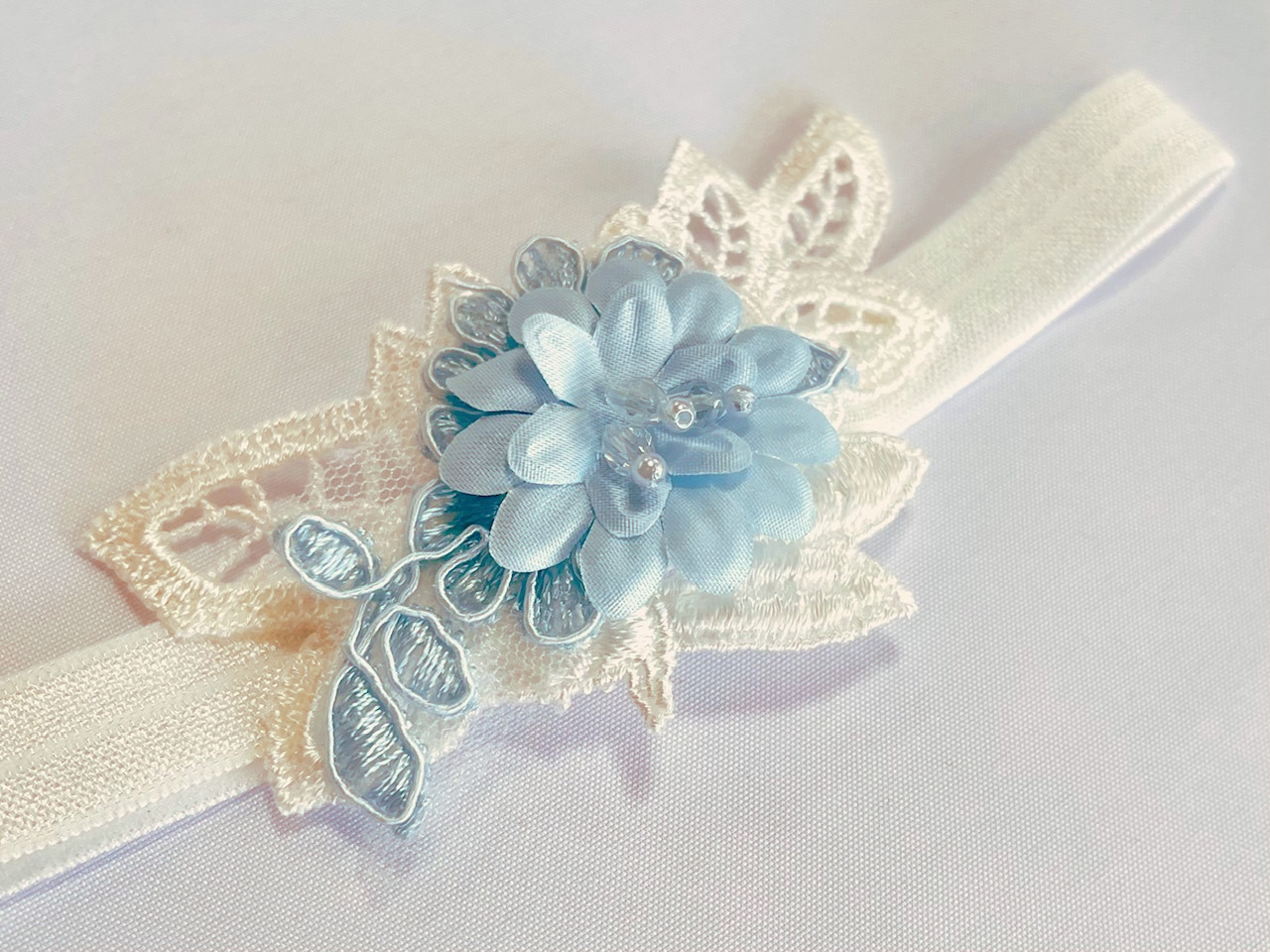 Ivory Venise Lace Garter w/Something Blue accents