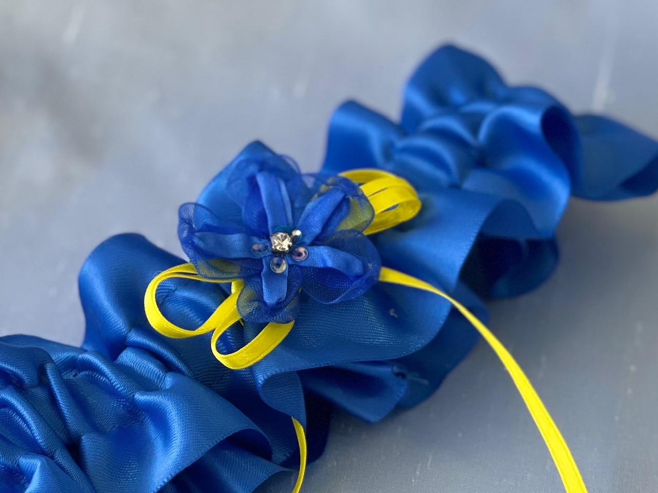 Satin Garter with Blue Flower