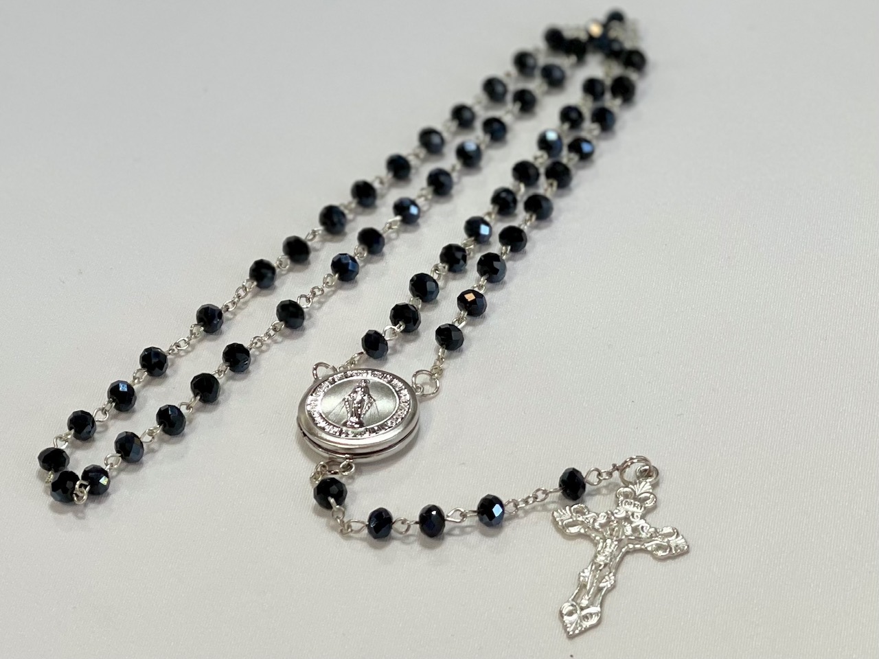 Black Crystal Locket Rosary