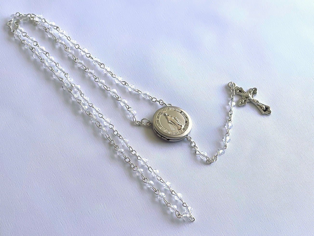 Clear Crystal Locket Rosary