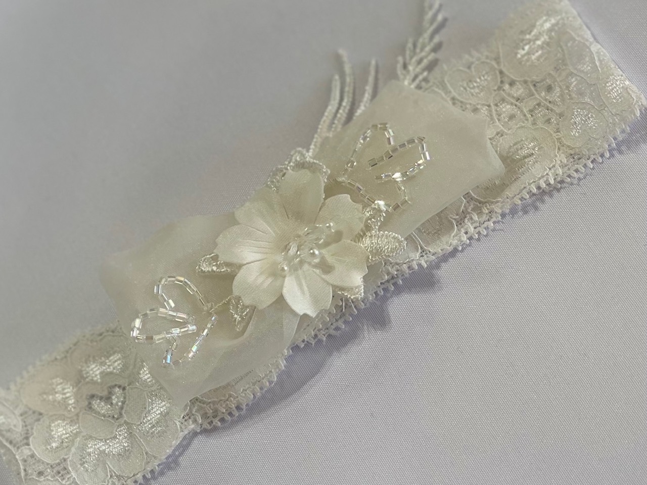 Antique White Embroidered Tulle Headband