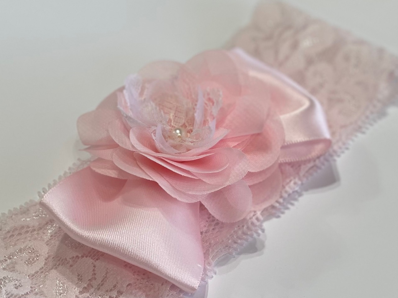 Pink Flower & Pearl Baby Headband