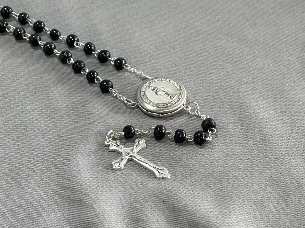 Black Wood Locket Rosary