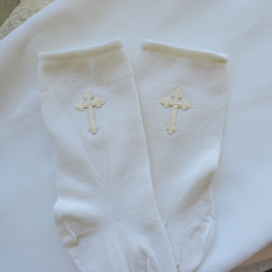 Soft Ivory Knee High Socks with Cross