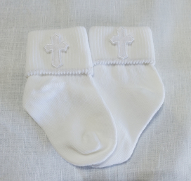 White Baby Socks with Crosses (one pair)