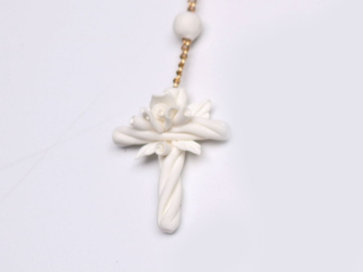 White Porcelain Rosary with white flowers