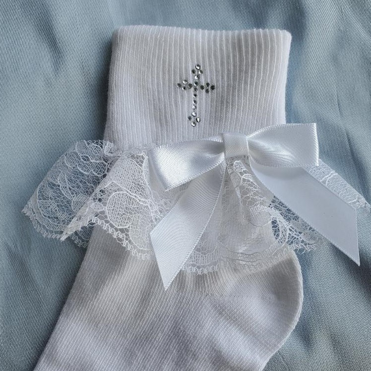 First Communion socks w/cry cross