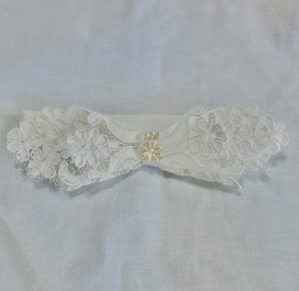 Ivory Flower Lace Baby Headband With Pearl Flower