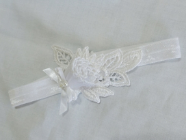 White Baby Headband with Rose and Leaf Detail