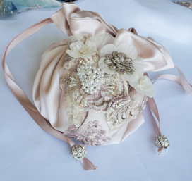 Blush Bridal Pouch with Mocha Mousse Embroidery