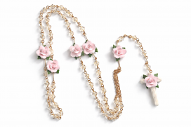 Crystal Rosary with our handmade pink Flowers