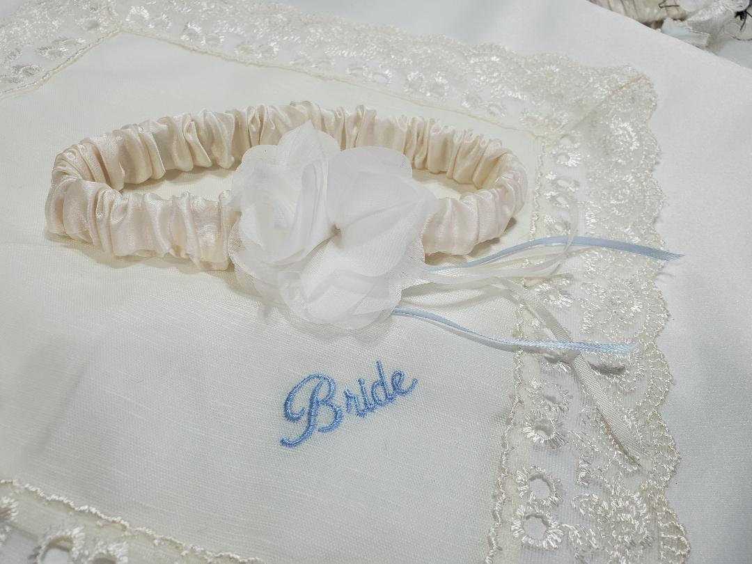 Blue & Ivory Garter-Hanky Set