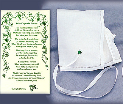 Linen Keepsake Baby Bonnet w/ Shamrocks