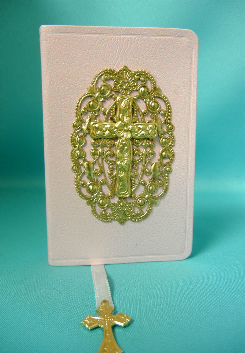 Pink Leatherette Baby Bible w/Ornate Cross
