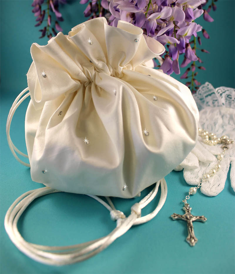 Silk satin pouch with crystals
