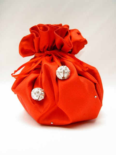 Red Drawstring Bride Pouch with Crystals
