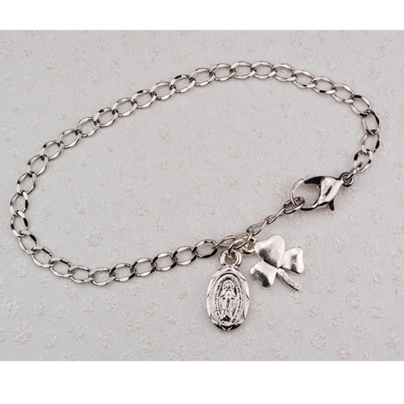 Silver Shamrock & Miraculous Medal Bracelet